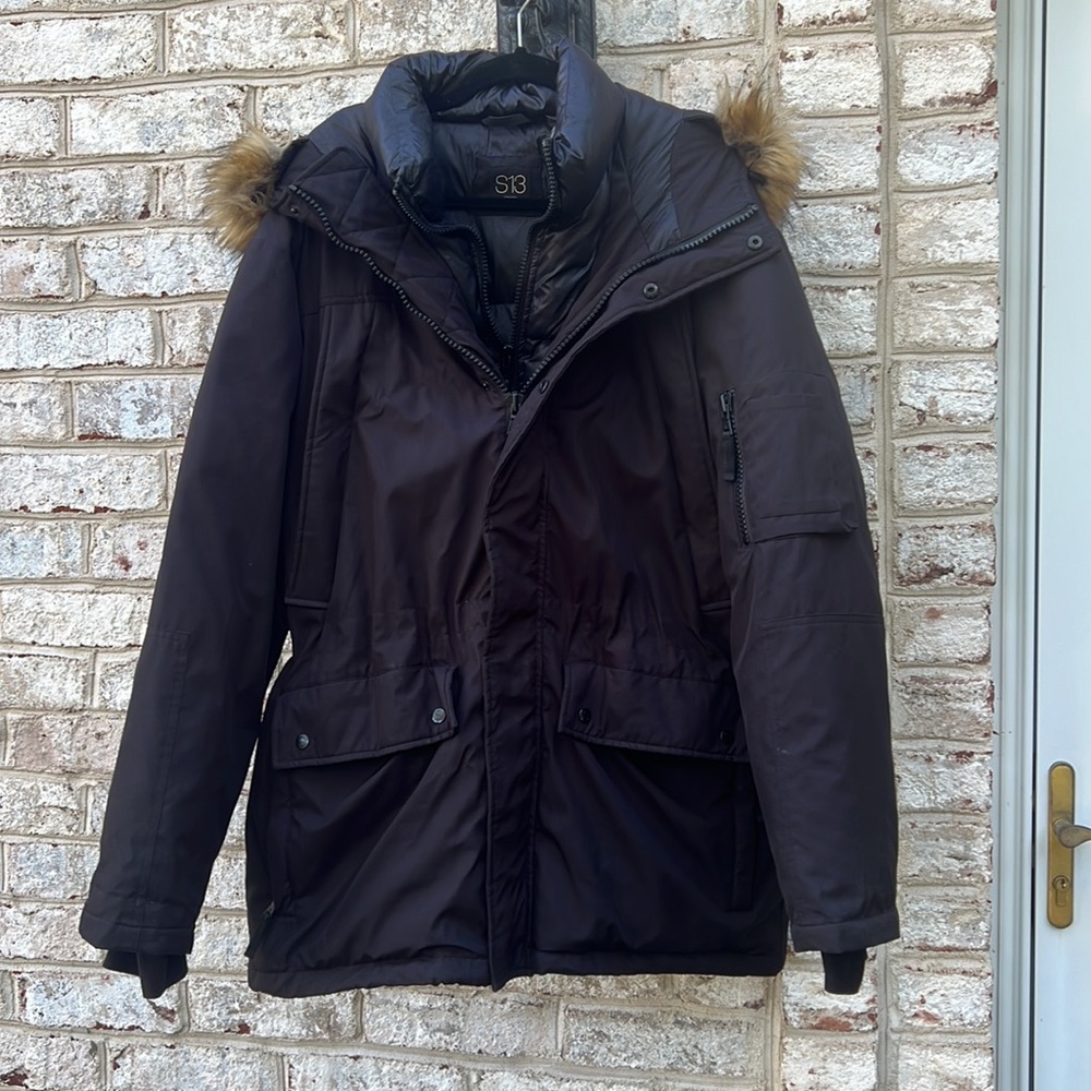 S13 Black Women's Mid-length Double Insulated Down Parka with Faux Fur Hood